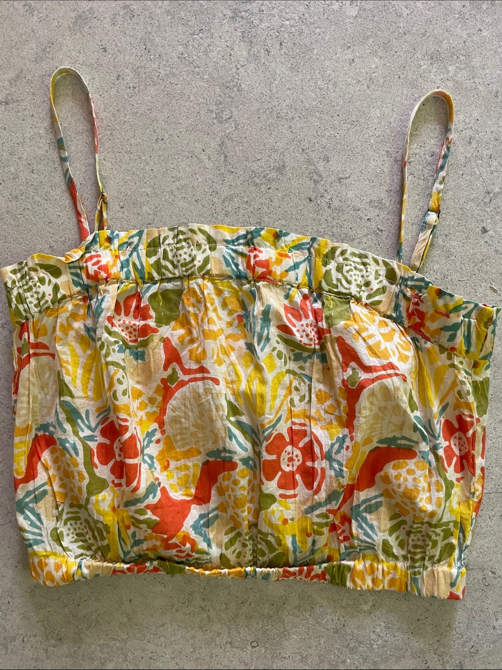 Floral Smocked Crop Tank Top - Multicolor Velvet (XS)